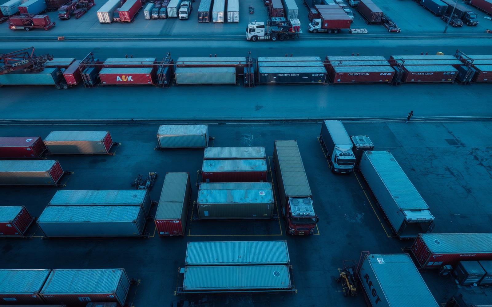 Freight yard with containers staged for outbound loads